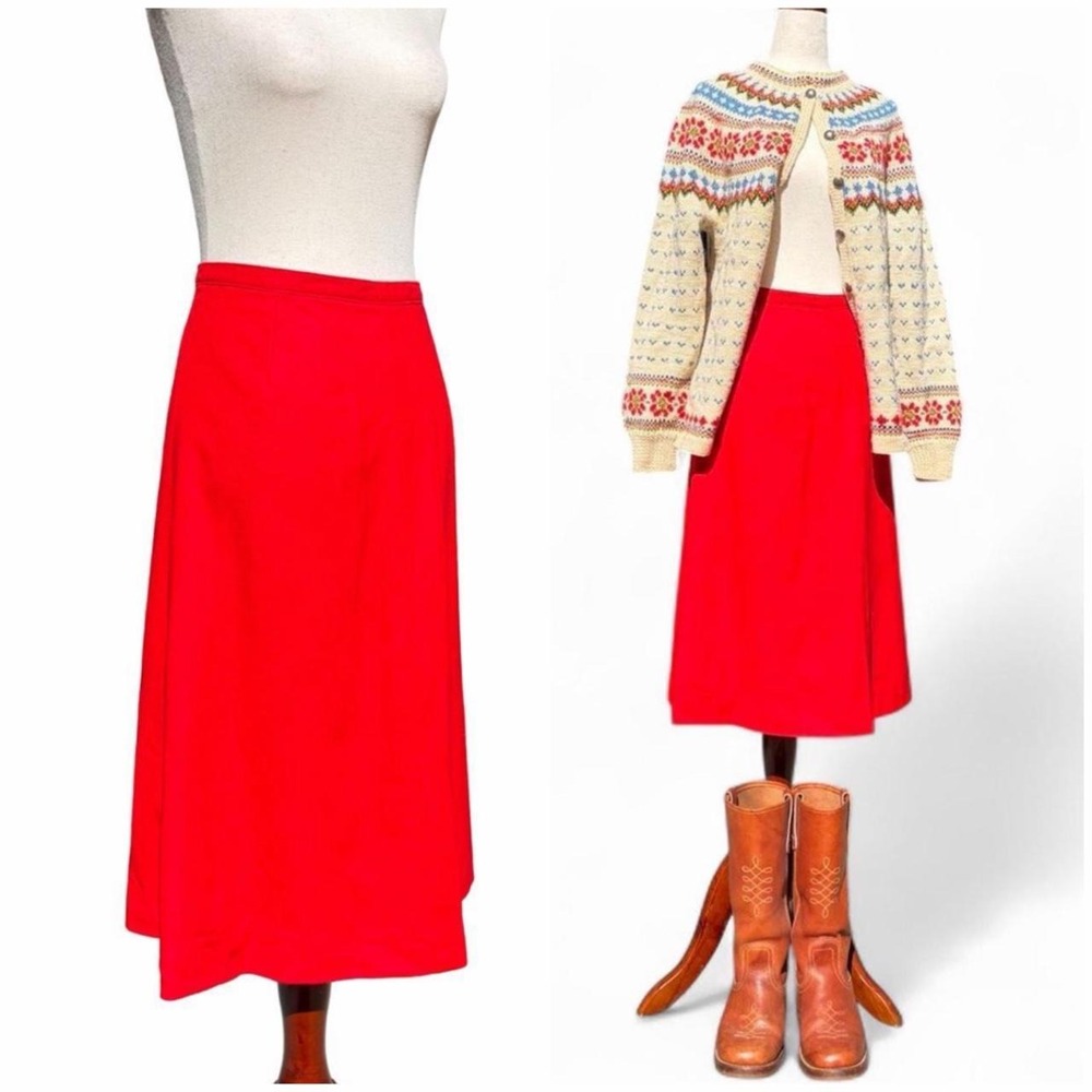 Vintage 70s Pendelton Red Wool Midi Skirt
